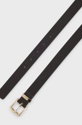 Cintura in pelle italiana con fibbia color oro, Marrone scuro