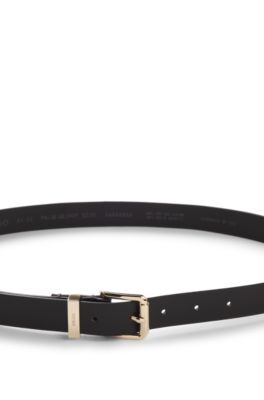 Italian-leather belt with gold-tone buckle, Dark Brown