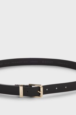 Italian-leather belt with gold-tone buckle, Dark Brown
