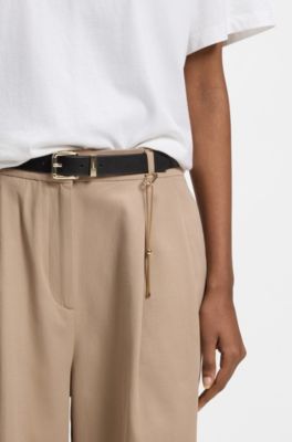 Italian-leather belt with gold-tone buckle, Dark Brown