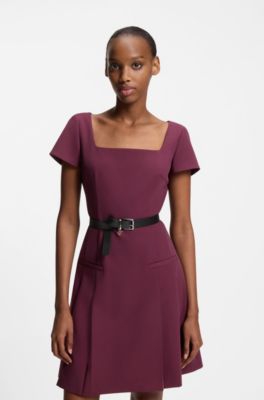 Italian-leather belt with stacked-logo keeper charm, Black