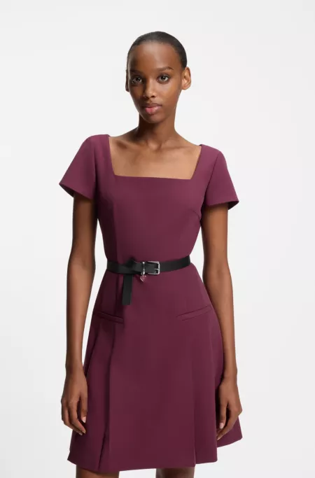 Italian-leather belt with stacked-logo keeper charm