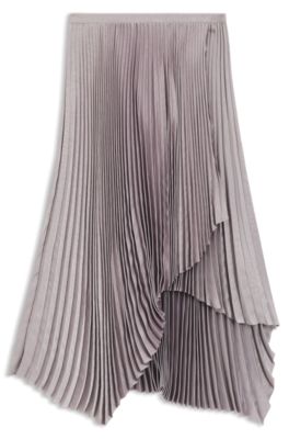 Pliss&eacute;-pleat skirt in crinkle satin, Light Purple