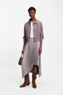 Pliss&eacute;-pleat skirt in crinkle satin, Light Purple