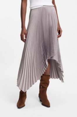Pliss&eacute;-pleat skirt in crinkle satin, Light Purple