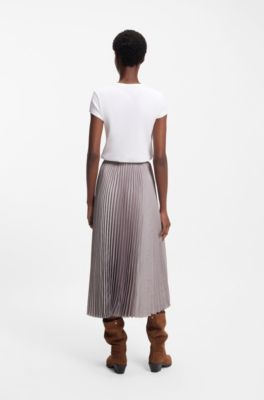 Pliss&eacute;-pleat skirt in crinkle satin, Light Purple