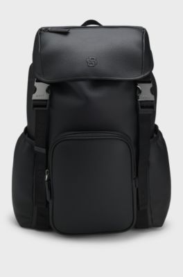 Italian-leather backpack with Double B monogram, Black