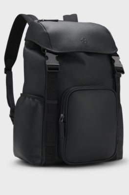 Italian-leather backpack with Double B monogram, Black