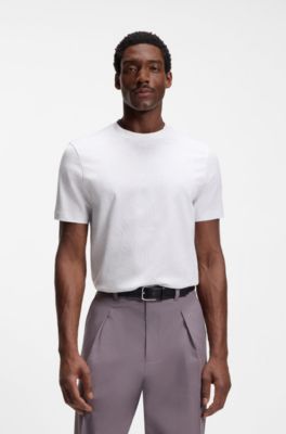 Cotton T-shirt with jacquard pattern, White