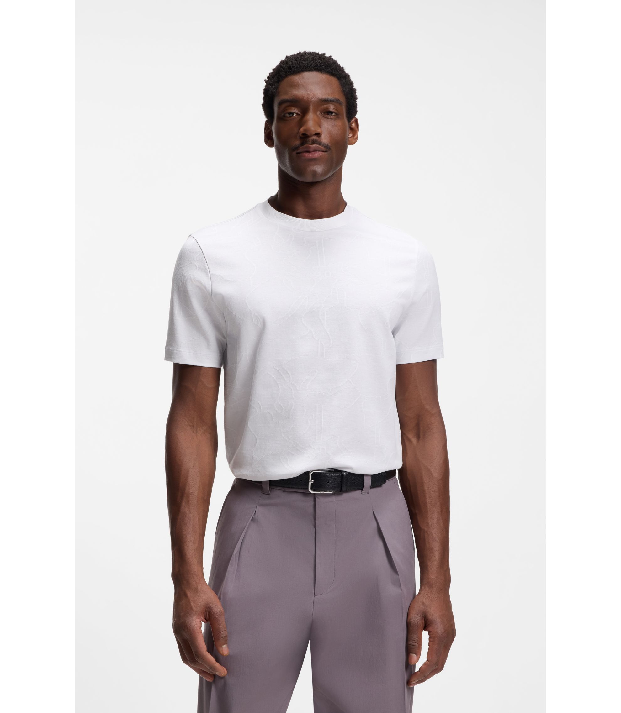 BOSS - Cotton T-shirt with jacquard pattern - White