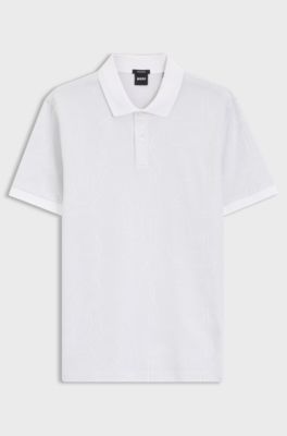 Cotton polo shirt with jacquard pattern, White