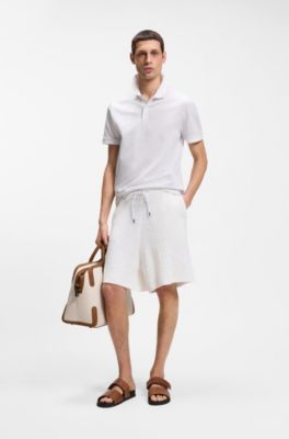 Cotton polo shirt with jacquard pattern, White