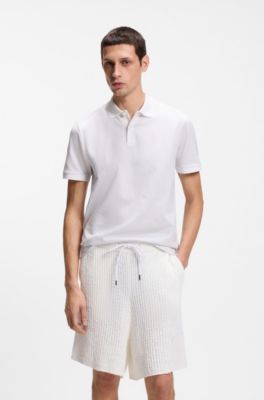 Cotton polo shirt with jacquard pattern, White