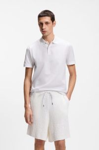 Cotton polo shirt with jacquard pattern, White
