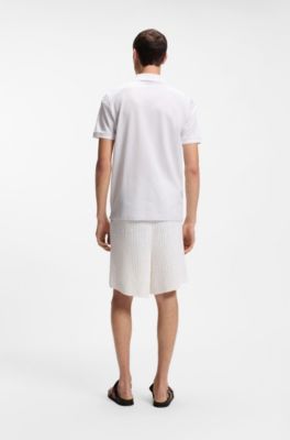 Cotton polo shirt with jacquard pattern, White