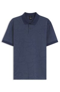 Cotton polo shirt with jacquard pattern, Dark Blue