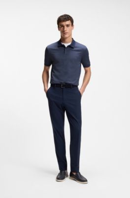 Cotton polo shirt with jacquard pattern, Dark Blue