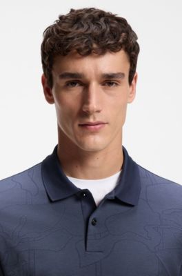 Cotton polo shirt with jacquard pattern, Dark Blue