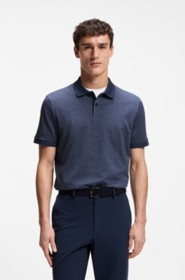 Cotton polo shirt with jacquard pattern, Dark Blue