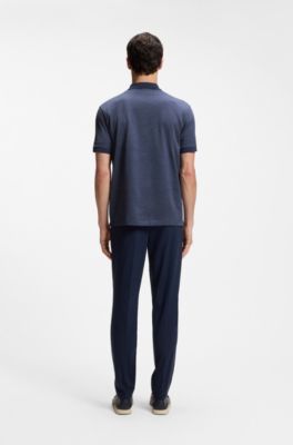 Cotton polo shirt with jacquard pattern, Dark Blue