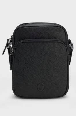 Italian-leather reporter bag with Double B monogram, Black