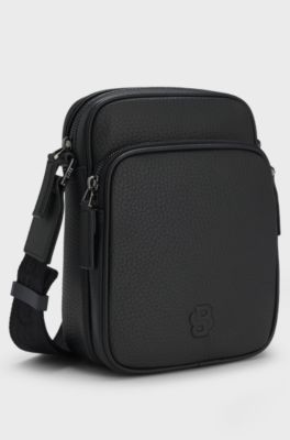 Italian-leather reporter bag with Double B monogram, Black