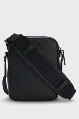 Italian-leather reporter bag with Double B monogram, Black