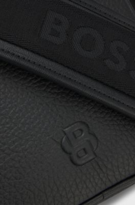 Italian-leather reporter bag with Double B monogram, Black