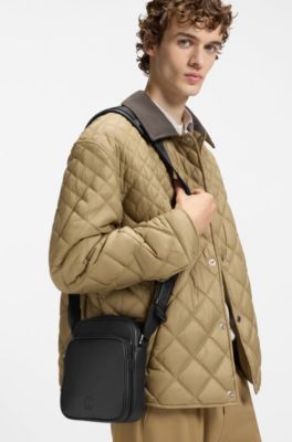 Italian-leather reporter bag with Double B monogram, Black