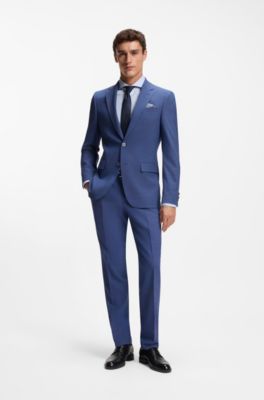 Regular-fit suit jacket in micro-patterned stretch fabric, Blue