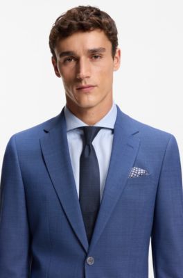Regular-fit suit jacket in micro-patterned stretch fabric, Blue