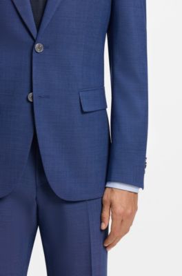 Regular-fit suit jacket in micro-patterned stretch fabric, Blue