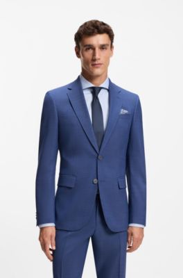 Regular-fit suit jacket in micro-patterned stretch fabric, Blue