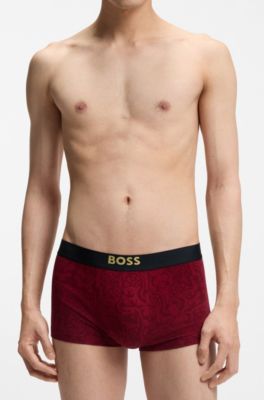 Year of the Horse Three-pack of stretch-cotton trunks, Black / Red