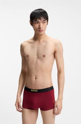 Three-pack of stretch-cotton trunks, Black / Red