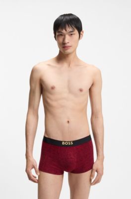 Year of the Horse Three-pack of stretch-cotton trunks, Black / Red