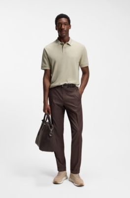 Structured-cotton polo shirt with striped collar, Light Beige