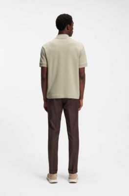 Structured-cotton polo shirt with striped collar, Light Beige