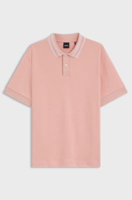 Structured-cotton polo shirt with striped collar, light pink