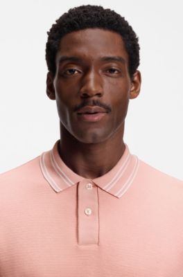 Structured-cotton polo shirt with striped collar, light pink
