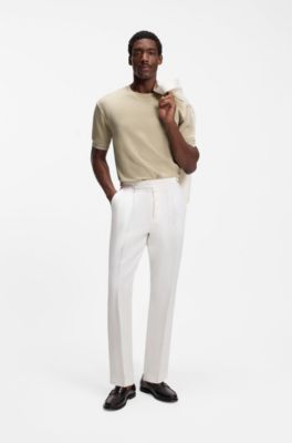Structured-cotton T-shirt with striped cuffs, Light Beige