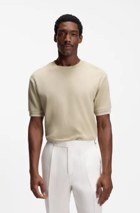 Structured-cotton T-shirt with striped cuffs