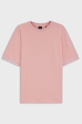 Structured-cotton T-shirt with striped cuffs, light pink