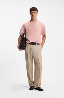 Structured-cotton T-shirt with striped cuffs, light pink