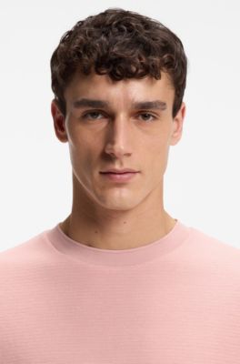 Structured-cotton T-shirt with striped cuffs, light pink
