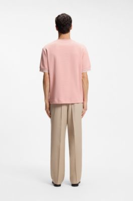 Structured-cotton T-shirt with striped cuffs, light pink