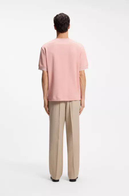 Structured-cotton T-shirt with striped cuffs