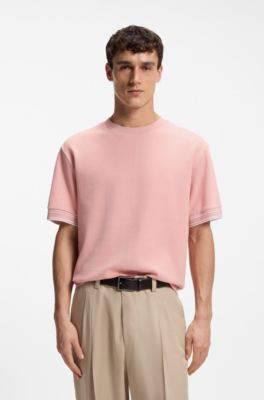 Structured-cotton T-shirt with striped cuffs, light pink