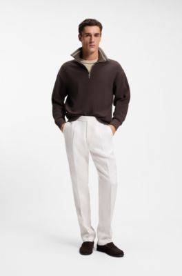 Cotton sweatshirt with quarter zip, Dark Brown