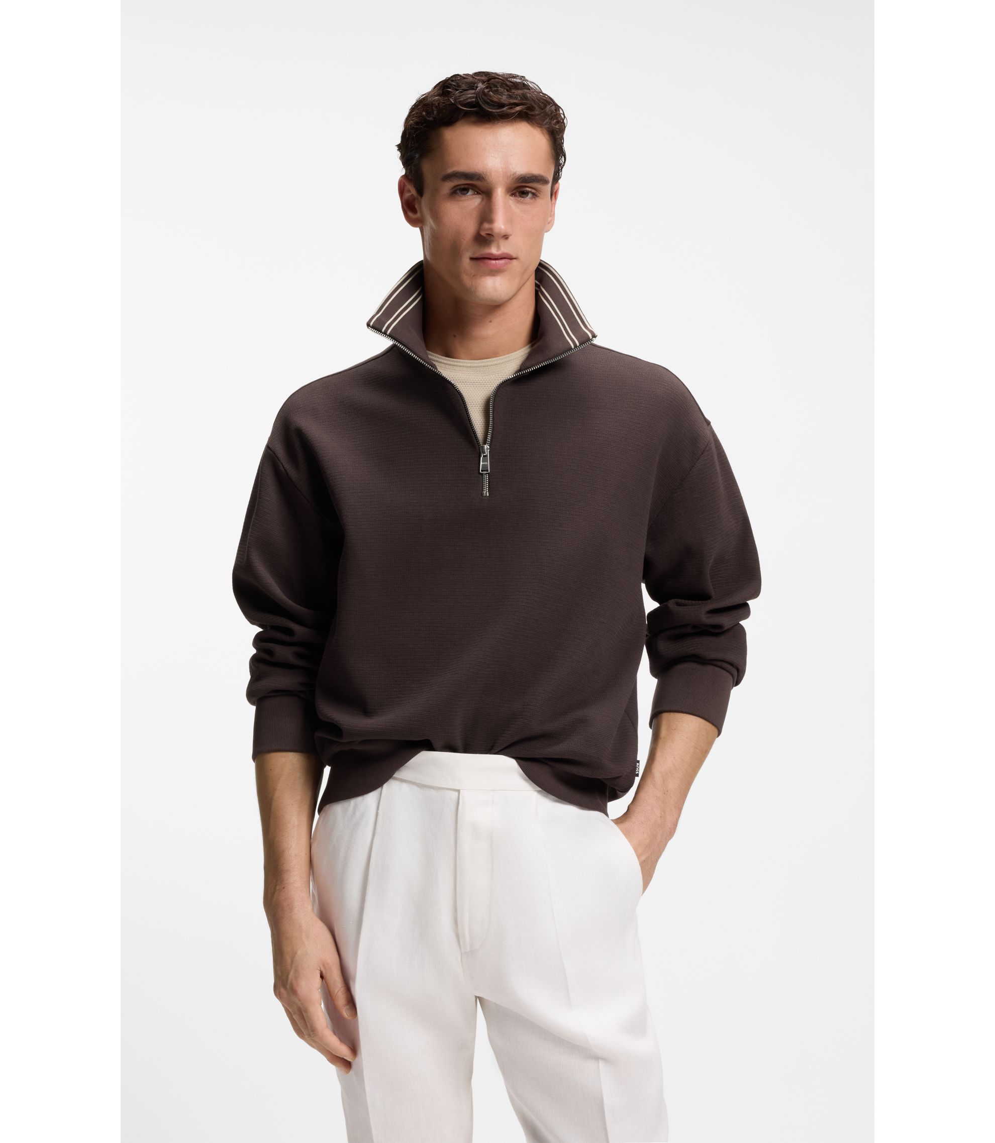 Sweatshirt aus Baumwolle mit kurzem Reißverschluss